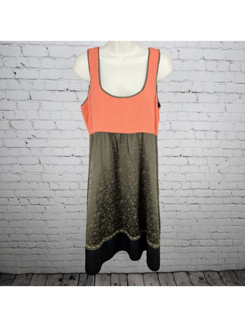Moulinette Soeurs Green Orange Silk Floral Lace Trim Sleeveless Midi Dress 8